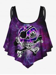 T-shirt Mouchoir Ombré à Imprimé Crâne de Pirate et Galaxie (Réglable) - Noir XS
