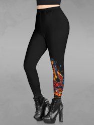 Gothic Colorful Fire Guitar Galaxy Print Skinny Leggings -  