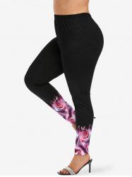 Legging Imprimé Rose en Soie 3D Grande Taille - Noir XS