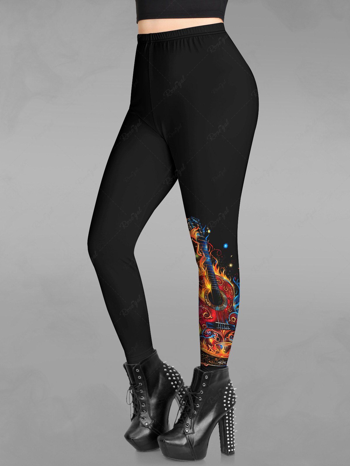 Sale Gothic Colorful Fire Guitar Galaxy Print Skinny Leggings  
