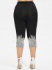 Glitter Sparkling Sequin 3D Printed Crew Neck T-shirt and Capri Leggings Plus Size Outfit -  