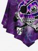 Fashion Skull Pirate Fire Flame Bone Ombre Galaxy Print Curved Hem Asymmetric Tankini Top(Adjustable Shoulder Strap) - Noir L