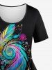T-shirt Imprimé Plume et Fleur Colorée Grande Taille - Noir 4X