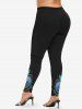 Plus Size Colorful Spiral Feather Eye Flower Print Skinny Leggings -  