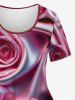Plus Size Rose Flower Silk 3D Print T-shirt -  