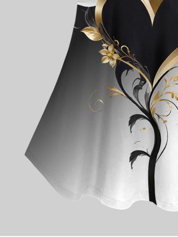 Plus Size Cold Shoulder Heart Flower Print Ombre Cami T-shirt