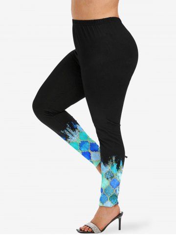 Plus Size Cool Jade Decorative Moroccan Pattern Bird Floral Print Leggings - BLACK - XS
