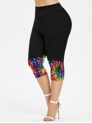 Plus Size Tie Dye Galaxy Star Glitter 3D Print Capri Leggings -  
