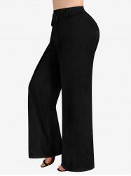 Pantalon à Jambe Large en Couleur Unie de Grande Taille à Cordon - Noir 1X