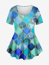 Plus Size Cool Jade Decorative Moroccan Pattern Bird Butterfly Floral  Print T-shirt -  