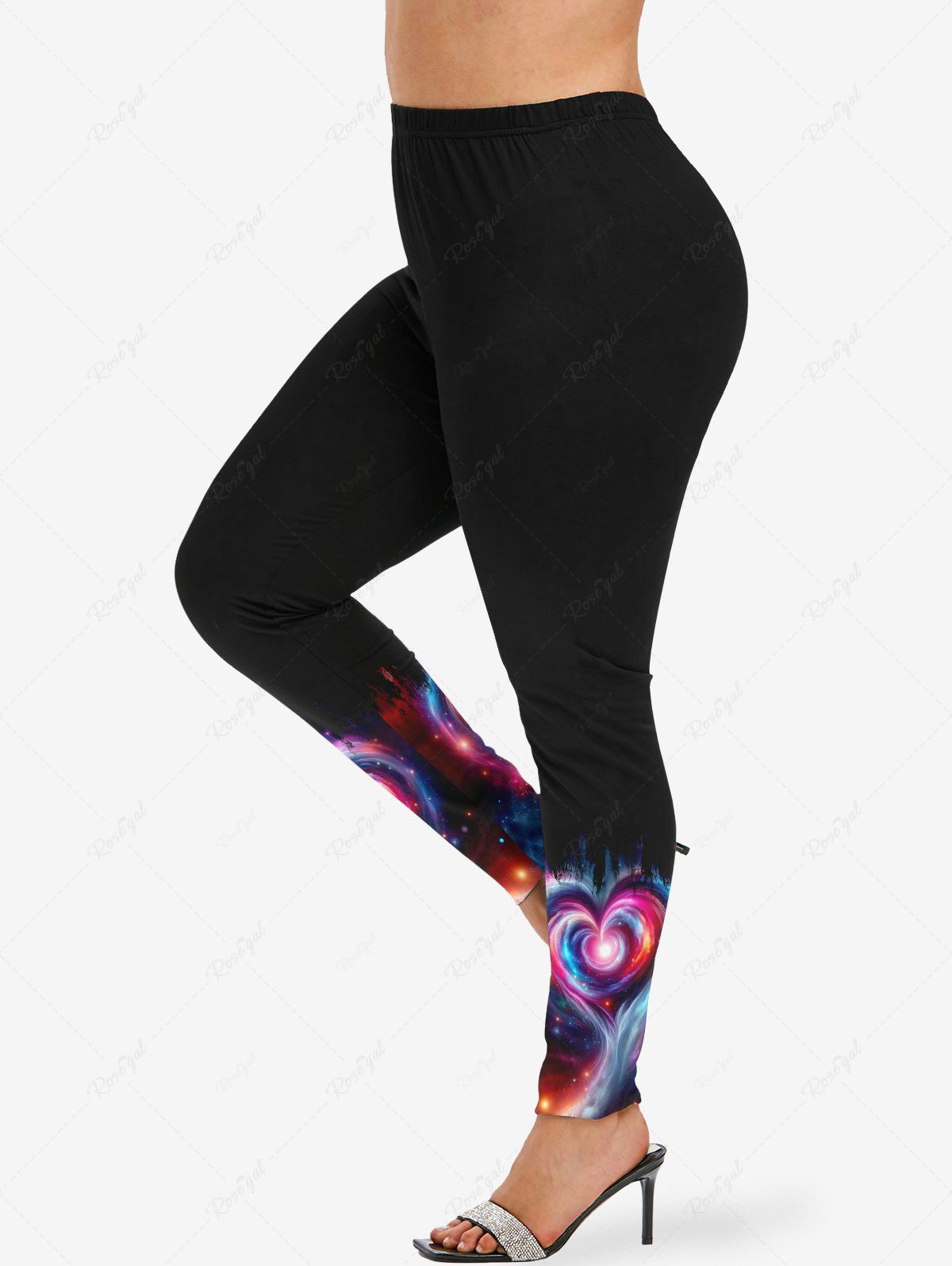 Hot Plus Size Galaxy Star Heart Glitter 3D Print Leggings  