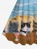 Hawaii Plus Size Vacation Style Cats Goblet Sea Beach Print Tank Dress -  
