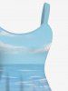 Robe Débardeur Style Hawaïen à Imprimé Chats et Mer Grande-Taille - Bleu clair XS