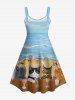 Hawaii Plus Size Vacation Style Cats Goblet Sea Beach Print Tank Dress -  