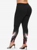 Plus Size Colorblock Glitter 3D Print Leggings -  