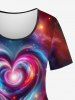 T-shirt 3D Etoiles Galaxie et Cœur Imprimés de Grande Taille à Paillettes - Noir 6X