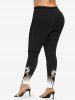 Plus Size Heart Flower Print Ombre Skinny Leggings -  