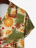 Hawaii Plus Size Vacation Style Orange Fruit Pine Nuts Needles Cinnamon Print Buttons Beach Shirt For Men -  