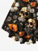 Plus Size Lily Flower Skulls Print Lattice Patchwork Top -  