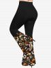 Plus Size Skull Lily Flower Print Pull On Flare Pants -  