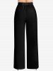 Pantalon à Jambe Large en Couleur Unie de Grande Taille à Cordon - Noir 2X