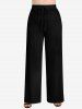 Pantalon à Jambe Large en Couleur Unie de Grande Taille à Cordon - Noir 2X