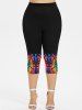 Plus Size Tie Dye Galaxy Star Glitter 3D Print Capri Leggings -  