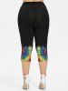 Plus Size Tie Dye Galaxy Star Glitter 3D Print Capri Leggings -  