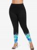 Plus Size Cool Jade Decorative Moroccan Pattern Bird Floral Print Leggings -  