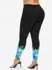 Plus Size Cool Jade Decorative Moroccan Pattern Bird Floral Print Leggings -  