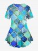 Plus Size Cool Jade Decorative Moroccan Pattern Bird Butterfly Floral  Print T-shirt -  