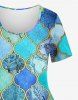 Plus Size Cool Jade Decorative Moroccan Pattern Bird Butterfly Floral  Print T-shirt -  