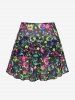 Plus Size Bowknot Skulls Skeleton Stars Galaxy Tie Dye Print Cinched Cami Top and Skirt 3PCS Tankini Set -  