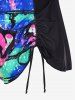 Plus Size Bowknot Skulls Skeleton Stars Galaxy Tie Dye Print Cinched Cami Top and Skirt 3PCS Tankini Set -  