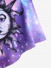 Maillot de Bain Tankini Superposé Fendu Lune Soleil et Galaxie Imprimés de Grande Taille (Sans Dos - Pourpre  1X | US 14-16