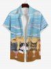 Hawaii Plus Size Vacation Style Cat Goblet Sea Beach Print Pocket Buttons Shirt For Men -  