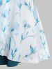 Plus Size Flower Leaf Print Twist Lace Trim Ruffles 2 In 1 Blouse -  