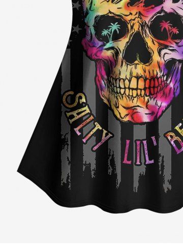 Fashion Colorful Skull Coconut Tree Patriotic American Flag Print Boyleg Tankini Swimsuit (Adjustable Shoulder Strap)