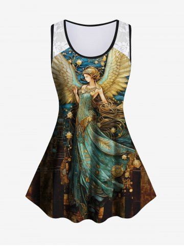 Plus Size Angel Wings Floral Lace Print Sleeveless Tank Top