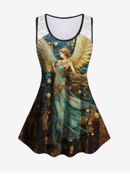 Plus Size Angel Wings Floral Lace Print Sleeveless Tank Top -  