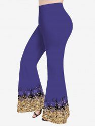 Pantalon Evasé Brillant 3D Etoile Imprimée à Carreaux de Grande Taille à Paillettes - Bleu M