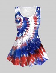 Plus Size Tie Dye American Flag Print Lace Back Tank Top -  
