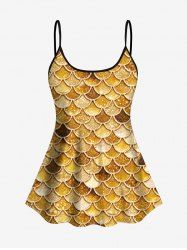 Haut de Tankini Brillant 3D Ecaille de Poisson Imprimée à Paillettes - Jaune XS