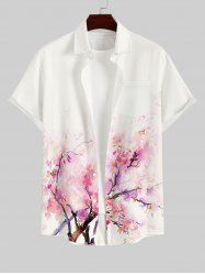 Hawaii Men's Turn-down Collar Watercolor Flower Print Full Buttons Pocket Shirt -  