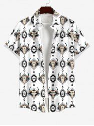 Men's Turn-down Collar Cow Head Ethnic Graphic Print Full Buttons Pocket Shirt -  