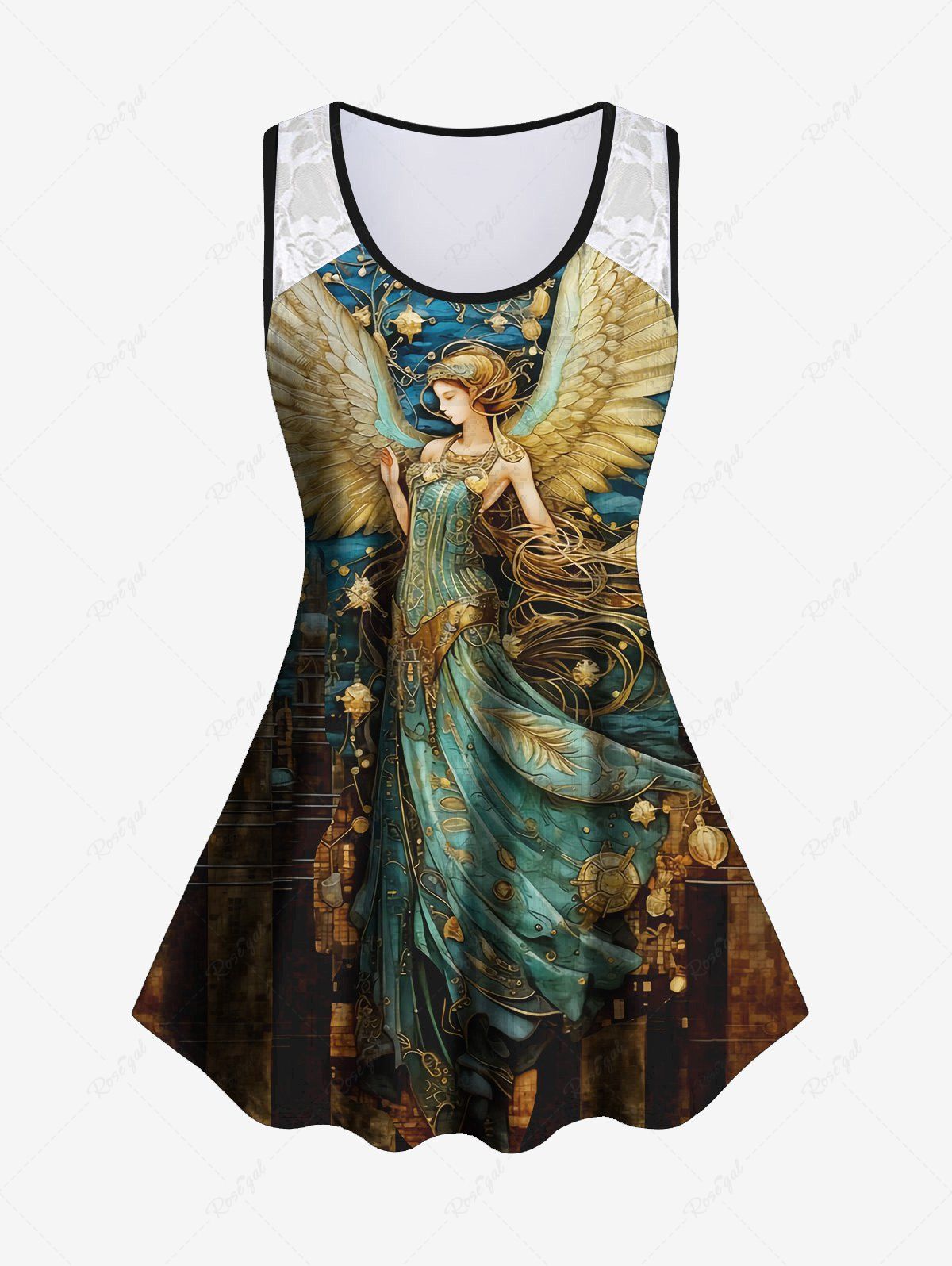Buy Plus Size Angel Wings Floral Lace Print Sleeveless Tank Top  