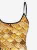 Haut de Tankini Brillant 3D Ecaille de Poisson Imprimée à Paillettes - Jaune XS