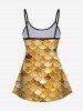 Haut de Tankini Brillant 3D Ecaille de Poisson Imprimée à Paillettes - Jaune XS
