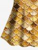 Haut de Tankini Brillant 3D Ecaille de Poisson Imprimée à Paillettes - Jaune XS