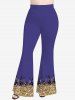 Pantalon Evasé Brillant 3D Etoile Imprimée à Carreaux de Grande Taille à Paillettes - Bleu 1X